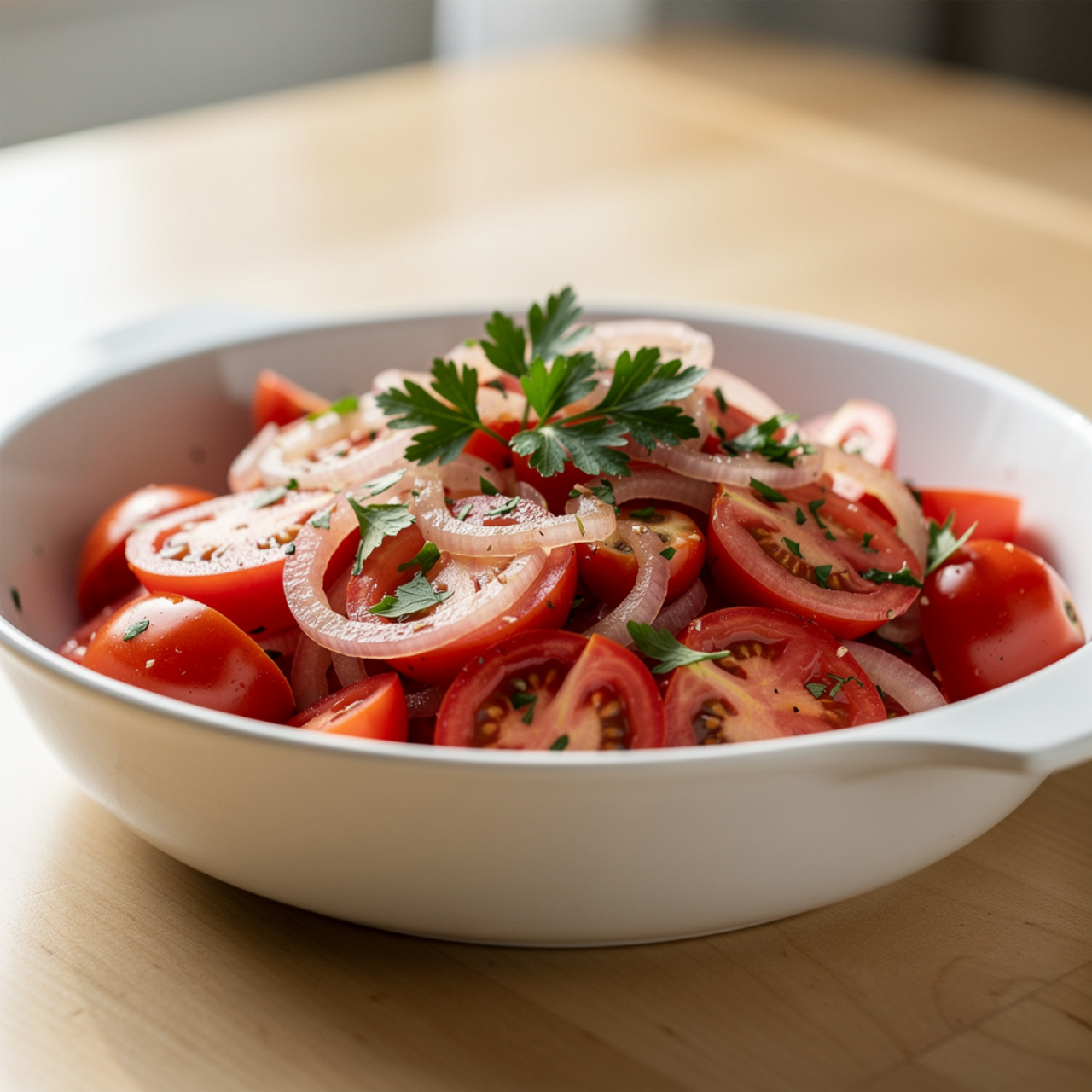 Fresh Tomato Onion Salad With Herbs and Olive Oil